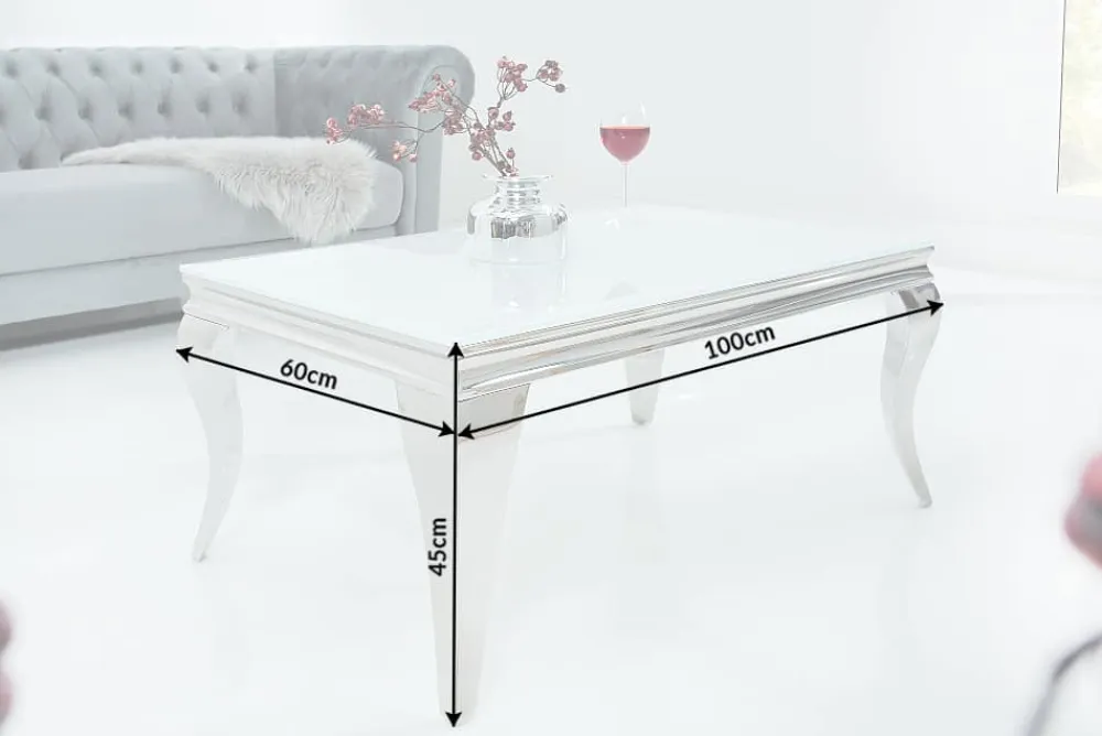 Riess-Ambiente Couchtische & Truhen > Eleganter Couchtisch MODERN BAROCK 100cm silber mit weißem Opalglas