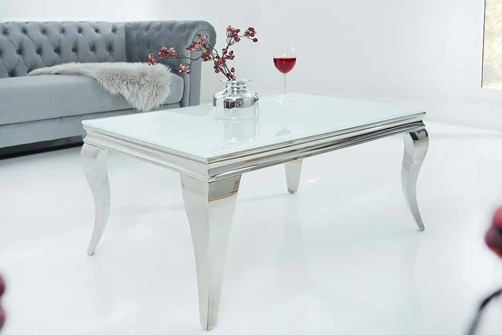 Riess-Ambiente Couchtische & Truhen > Eleganter Couchtisch MODERN BAROCK 100cm silber mit weißem Opalglas