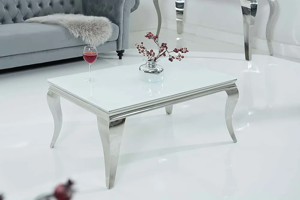 Riess-Ambiente Couchtische & Truhen > Eleganter Couchtisch MODERN BAROCK 100cm silber mit weißem Opalglas
