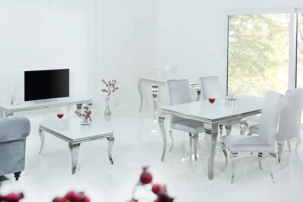 Riess-Ambiente Couchtische & Truhen > Eleganter Couchtisch MODERN BAROCK 100cm silber mit weißem Opalglas