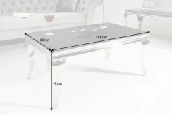 Riess-Ambiente Couchtische & Truhen > Eleganter Couchtisch MODERN BAROCK 100cm silber mit schwarzem Opalglas