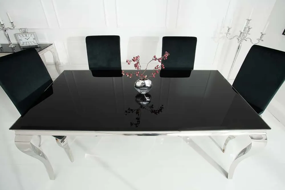 Riess-Ambiente Esstische > Eleganter Design Esstisch MODERN BAROCK 180cm schwarz Edelstahl Opalglas Tischplatte