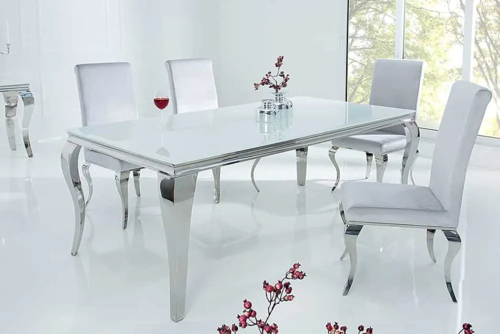 Riess-Ambiente Esstische > Eleganter Design Esstisch MODERN BAROCK 180cm weiß Edelstahl Opalglas Tischplatte