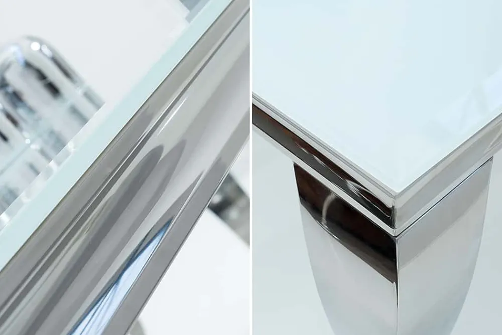 Riess-Ambiente Esstische > Eleganter Design Esstisch MODERN BAROCK 180cm weiß Edelstahl Opalglas Tischplatte