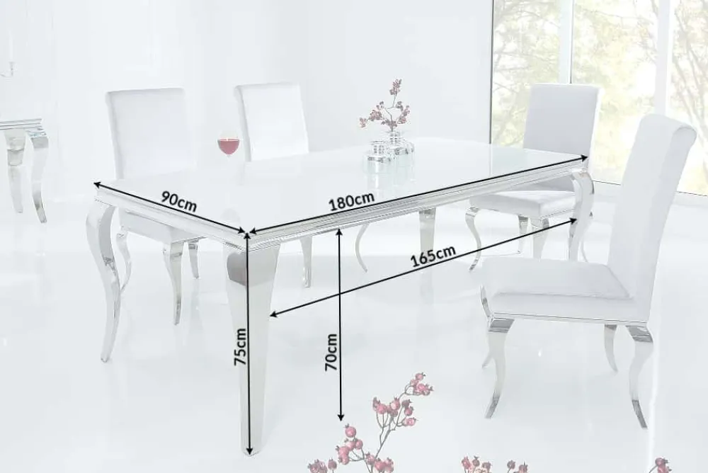 Riess-Ambiente Esstische > Eleganter Design Esstisch MODERN BAROCK 180cm weiß Edelstahl Opalglas Tischplatte