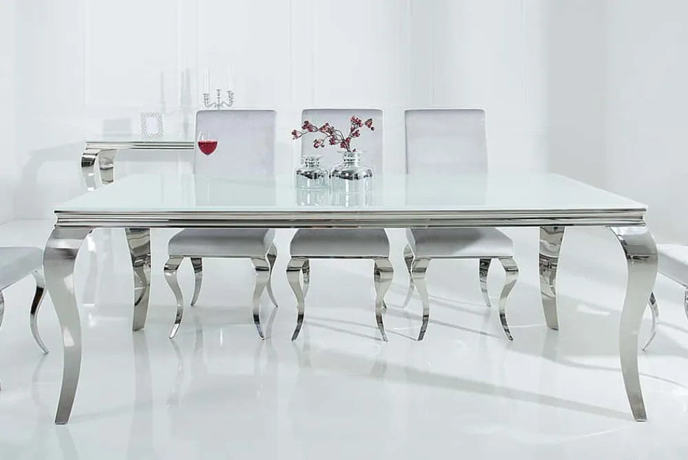Riess-Ambiente Esstische > Eleganter Design Esstisch MODERN BAROCK 200cm weiß Edelstahl Opalglas Tischplatte