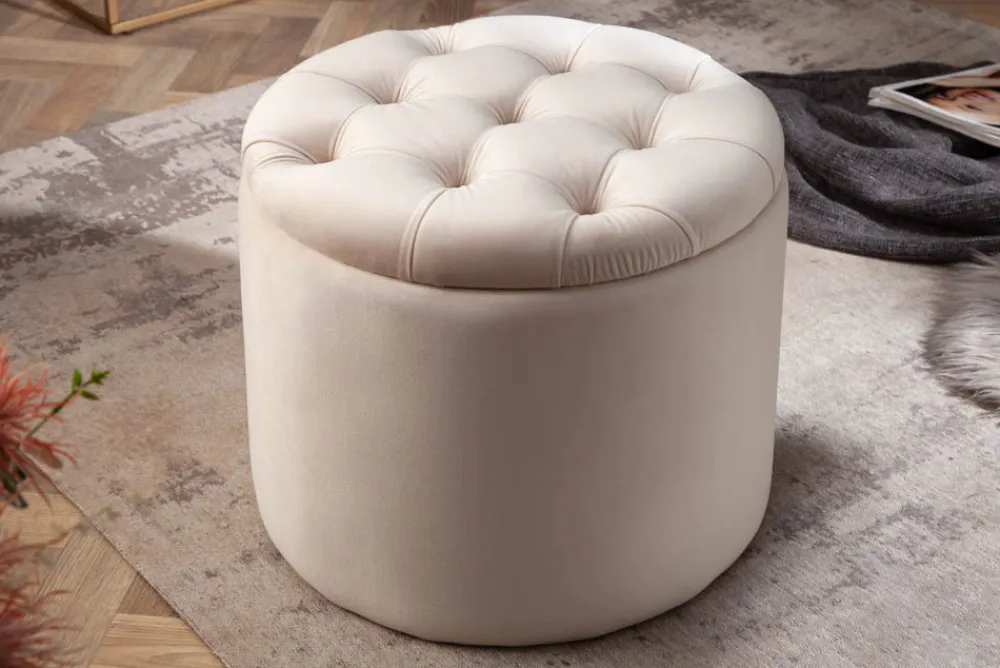 Riess-Ambiente Sitzhocker|Samt Möbel > Eleganter Hocker MODERN BAROCK 50cm champagner beige Samt Aufbewahrungkorb