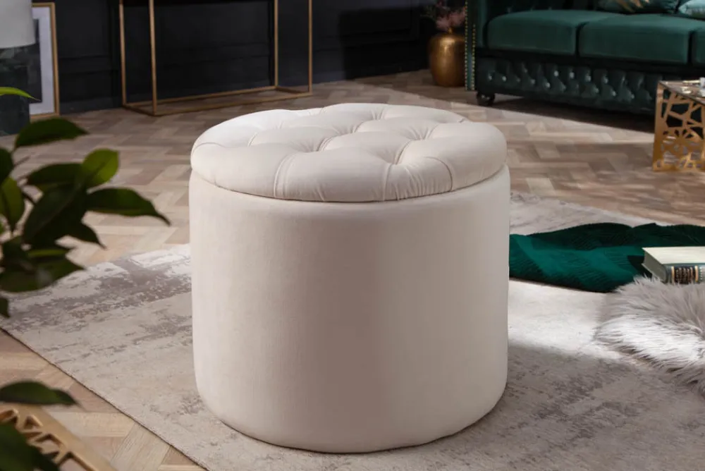 Riess-Ambiente Sitzhocker|Samt Möbel > Eleganter Hocker MODERN BAROCK 50cm champagner beige Samt Aufbewahrungkorb