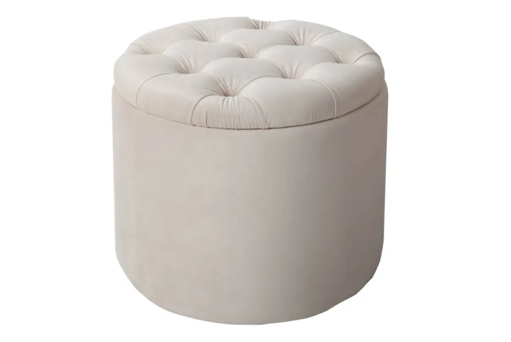 Riess-Ambiente Sitzhocker|Samt Möbel > Eleganter Hocker MODERN BAROCK 50cm champagner beige Samt Aufbewahrungkorb
