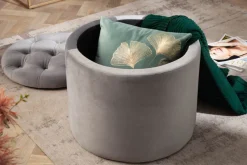 Riess-Ambiente Sitzhocker|Samt Möbel > Eleganter Hocker MODERN BAROCK 50cm silbergrau Samt Aufbewahrungkorb