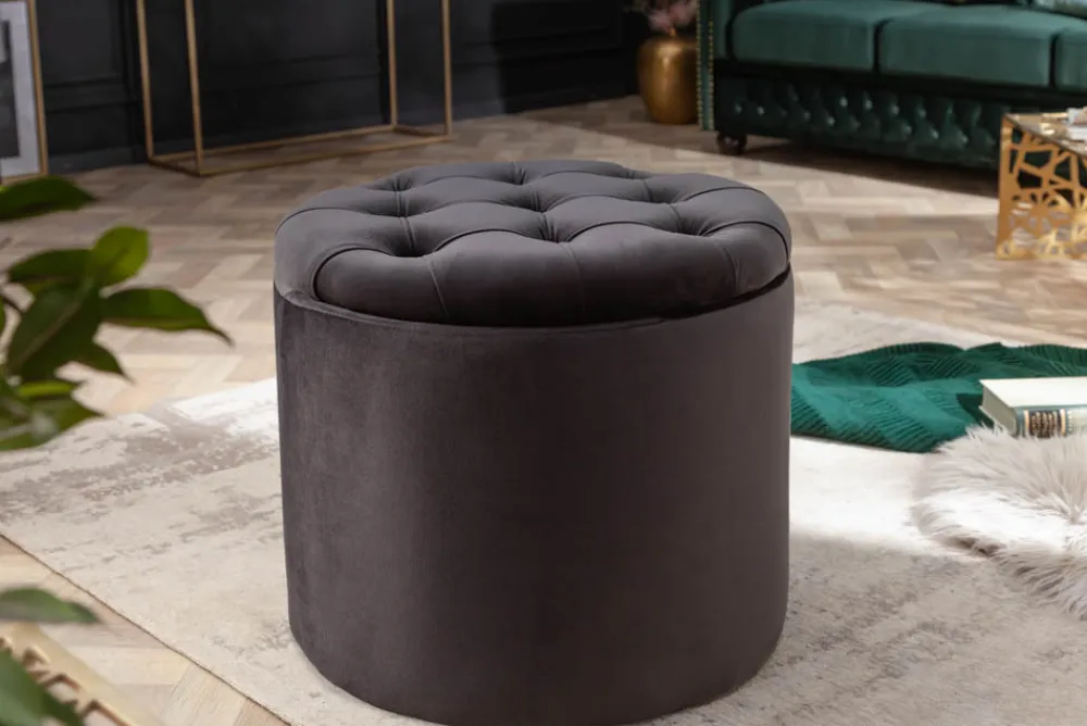 Riess-Ambiente Sitzhocker|Samt Möbel > Eleganter Hocker MODERN BAROCK 50cm schwarz Samt Aufbewahrungkorb
