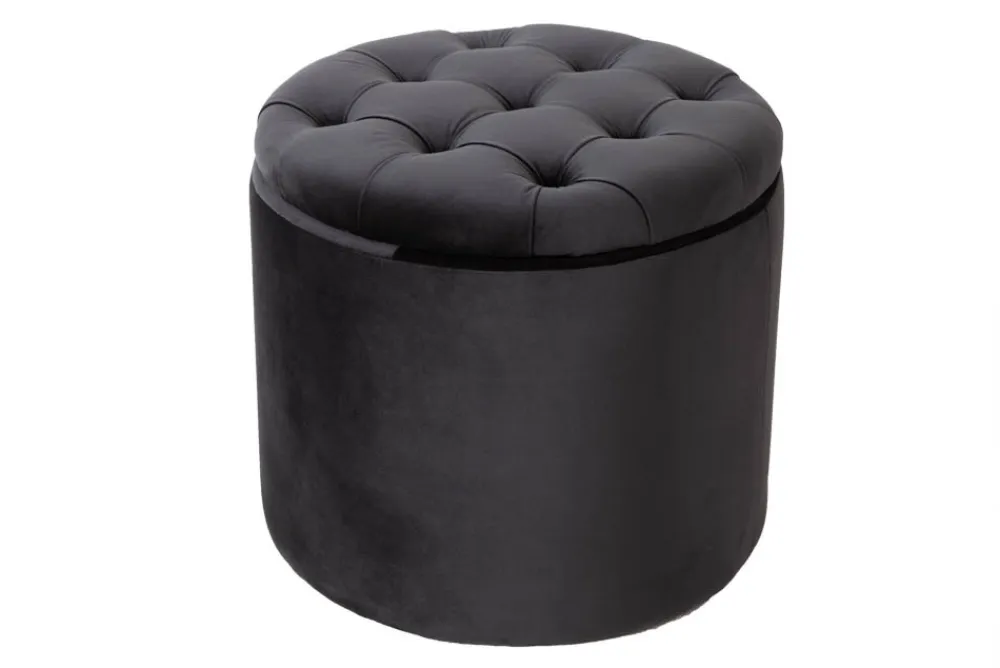 Riess-Ambiente Sitzhocker|Samt Möbel > Eleganter Hocker MODERN BAROCK 50cm schwarz Samt Aufbewahrungkorb