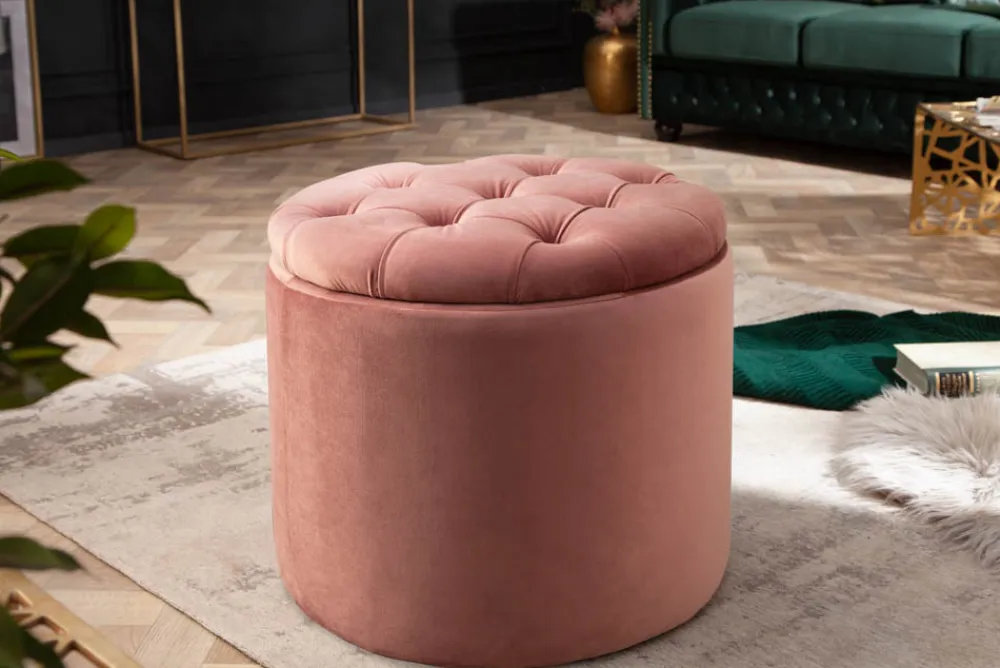 Riess-Ambiente Sitzhocker|Samt Möbel > Eleganter Hocker MODERN BAROCK 50cm altrosa Samt Aufbewahrungkorb