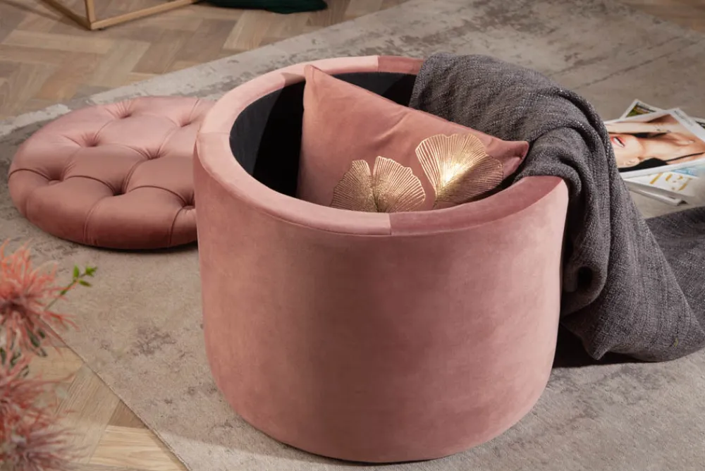 Riess-Ambiente Sitzhocker|Samt Möbel > Eleganter Hocker MODERN BAROCK 50cm altrosa Samt Aufbewahrungkorb