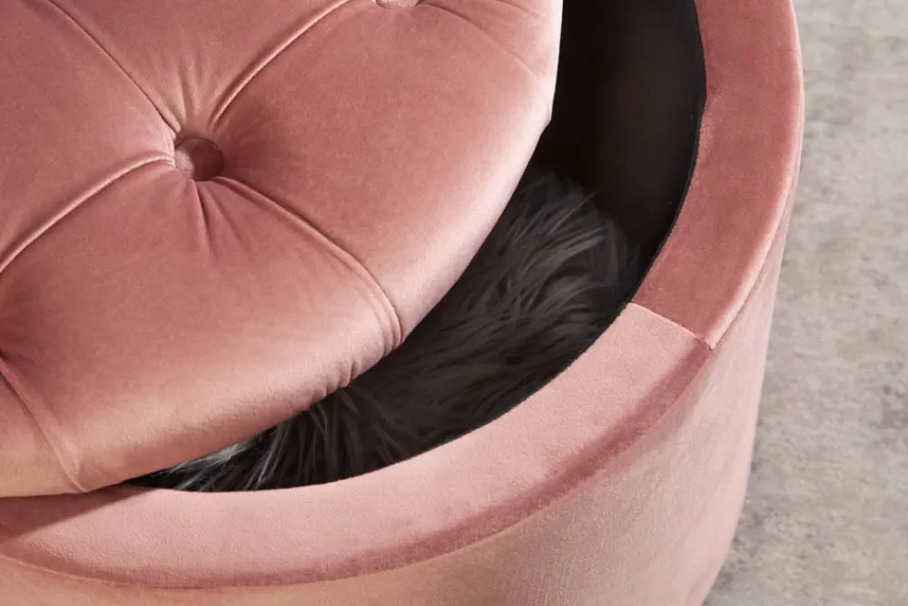 Riess-Ambiente Sitzhocker|Samt Möbel > Eleganter Hocker MODERN BAROCK 50cm altrosa Samt Aufbewahrungkorb