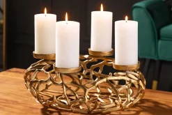Riess-Ambiente Goldene Möbel|Kerzenständer > Eleganter Kerzenhalter ABSTRACT 38cm gold Kranz aus Ästen für 4 Kerzen