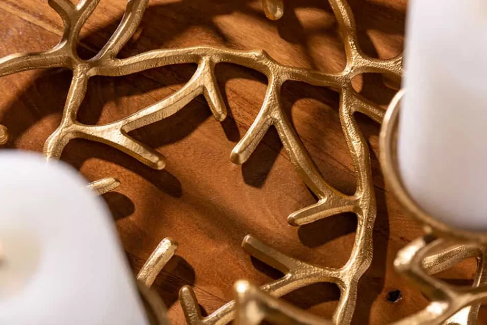 Riess-Ambiente Goldene Möbel|Kerzenständer > Eleganter Kerzenhalter ABSTRACT 38cm gold Kranz aus Ästen für 4 Kerzen