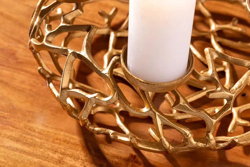 Riess-Ambiente Goldene Möbel|Kerzenständer > Eleganter Kerzenhalter ABSTRACT 38cm gold Kranz aus Ästen für 4 Kerzen