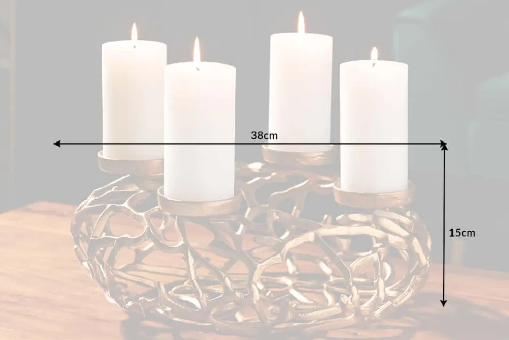 Riess-Ambiente Goldene Möbel|Kerzenständer > Eleganter Kerzenhalter ABSTRACT 38cm gold Kranz aus Ästen für 4 Kerzen