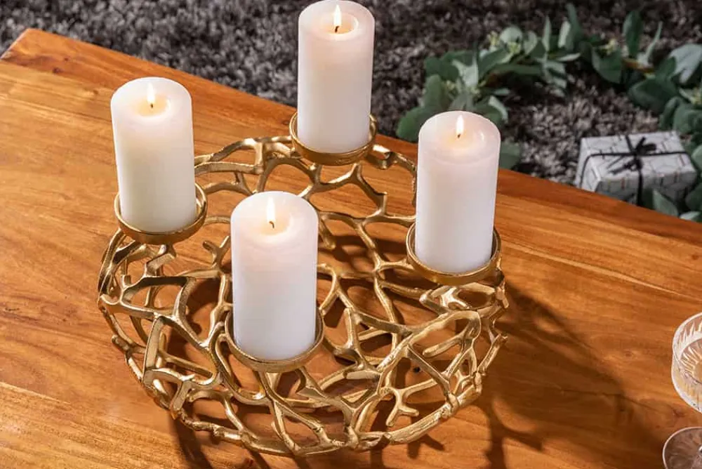 Riess-Ambiente Goldene Möbel|Kerzenständer > Eleganter Kerzenhalter ABSTRACT 38cm gold Kranz aus Ästen für 4 Kerzen