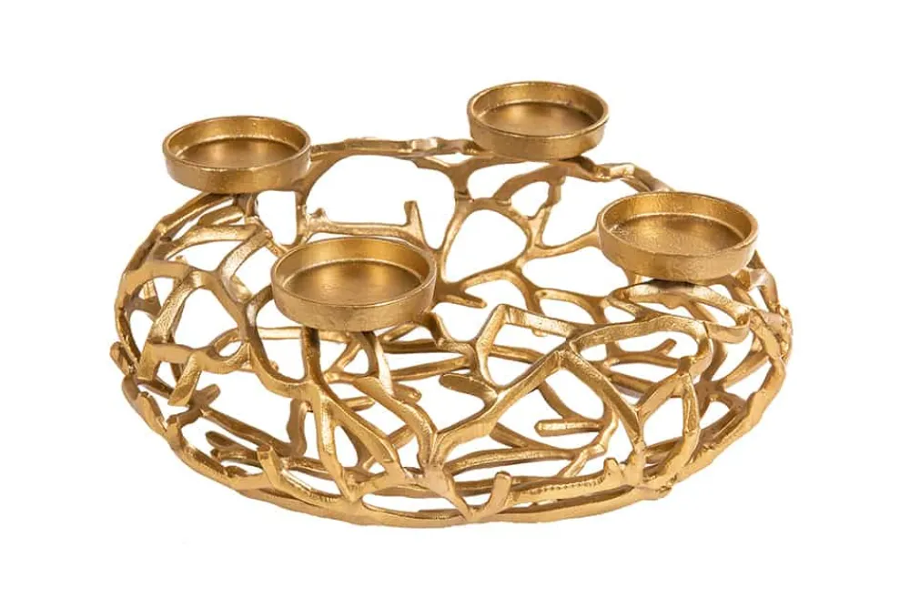 Riess-Ambiente Goldene Möbel|Kerzenständer > Eleganter Kerzenhalter ABSTRACT 38cm gold Kranz aus Ästen für 4 Kerzen