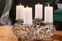 Riess-Ambiente Kerzenständer > Eleganter Kerzenhalter ABSTRACT 38cm silber Kranz aus Ästen für 4 Kerzen