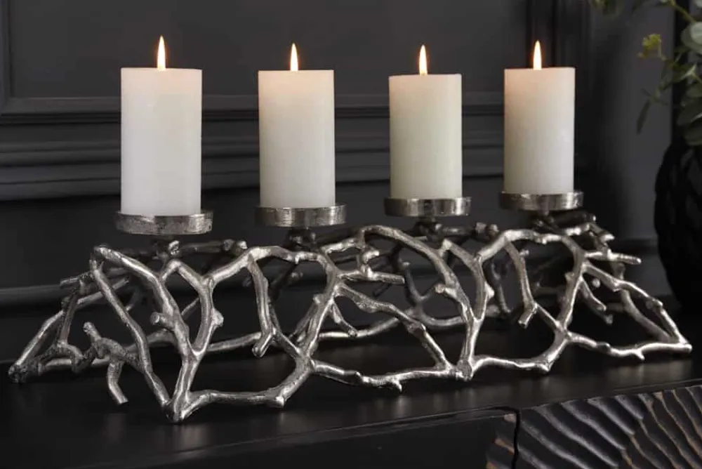Riess-Ambiente Kerzenständer > Eleganter Kerzenhalter ABSTRACT 60cm silber für 4 Kerzen