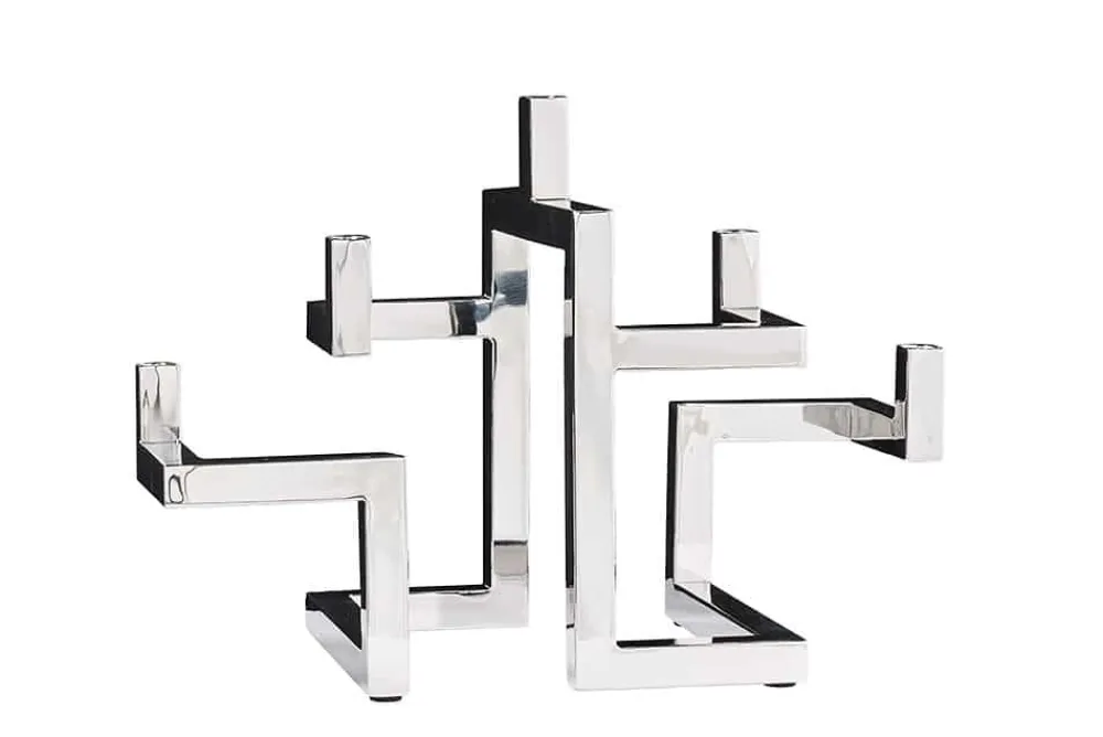 Riess-Ambiente Goldene Möbel|Kerzenständer > Eleganter Kerzenhalter ABSTRACT 50cm silber für fünf Kerzen handmade