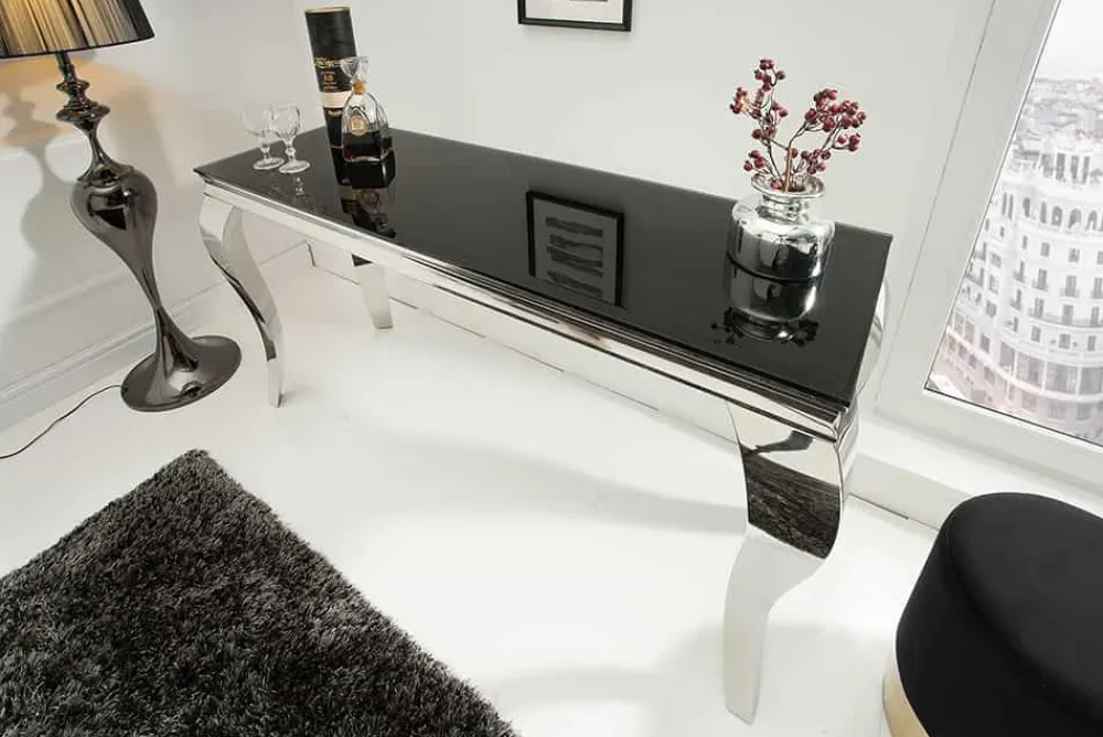 Riess-Ambiente Konsolentische > Eleganter Konsolentisch MODERN BAROCK 145cm schwarz Opalglas Edelstahlbeine