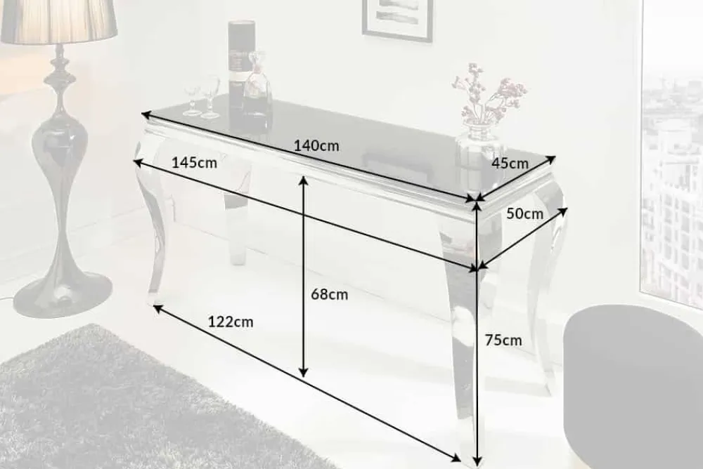 Riess-Ambiente Konsolentische > Eleganter Konsolentisch MODERN BAROCK 145cm schwarz Opalglas Edelstahlbeine