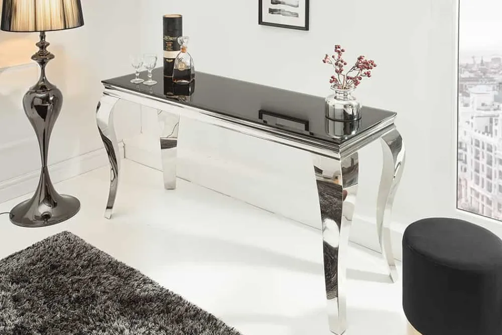 Riess-Ambiente Konsolentische > Eleganter Konsolentisch MODERN BAROCK 145cm schwarz Opalglas Edelstahlbeine