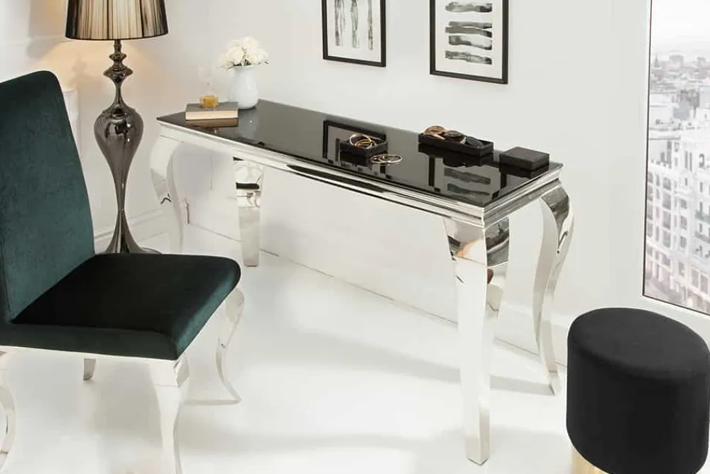 Riess-Ambiente Konsolentische > Eleganter Konsolentisch MODERN BAROCK 145cm schwarz Opalglas Edelstahlbeine