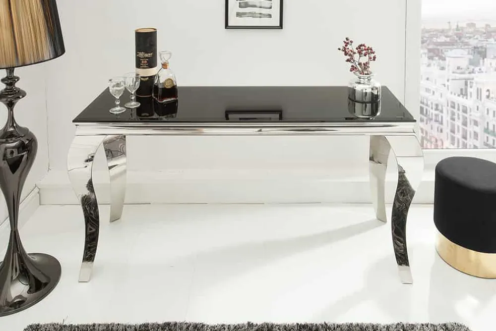 Riess-Ambiente Konsolentische > Eleganter Konsolentisch MODERN BAROCK 145cm schwarz Opalglas Edelstahlbeine