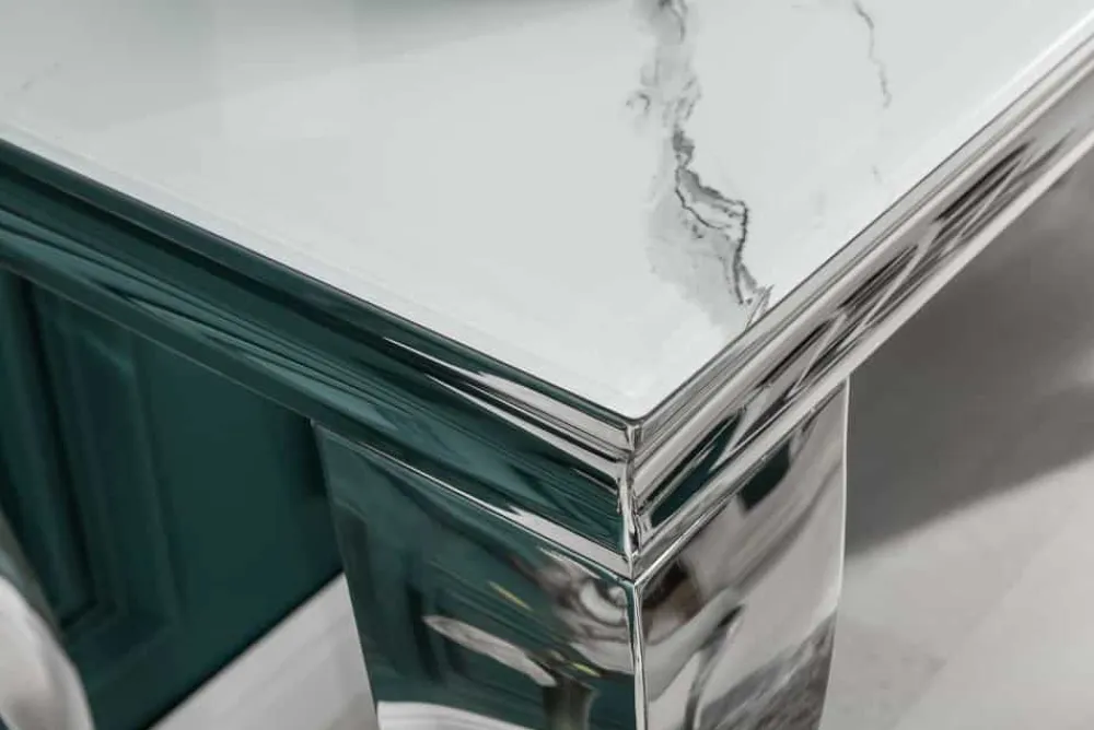 Riess-Ambiente Konsolentische > Eleganter Konsolentisch MODERN BAROCK 145cm mit Glasplatte Marmoroptik Edelstahlbeine