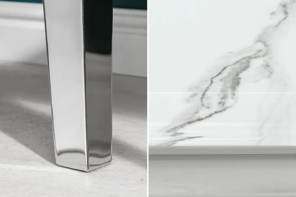 Riess-Ambiente Konsolentische > Eleganter Konsolentisch MODERN BAROCK 145cm mit Glasplatte Marmoroptik Edelstahlbeine