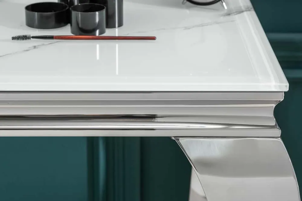 Riess-Ambiente Konsolentische > Eleganter Konsolentisch MODERN BAROCK 145cm mit Glasplatte Marmoroptik Edelstahlbeine