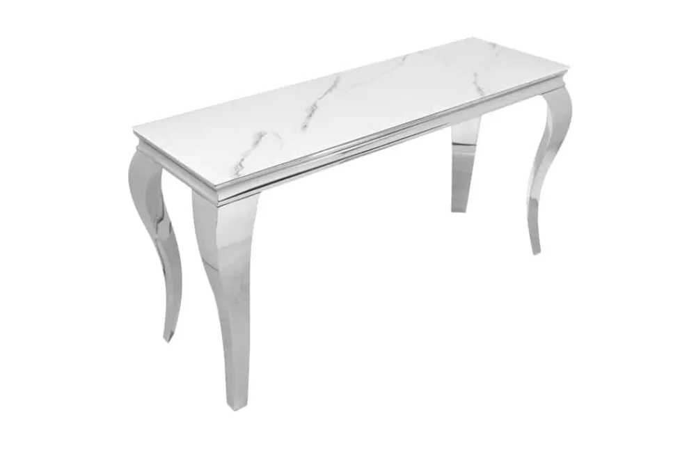 Riess-Ambiente Konsolentische > Eleganter Konsolentisch MODERN BAROCK 145cm mit Glasplatte Marmoroptik Edelstahlbeine