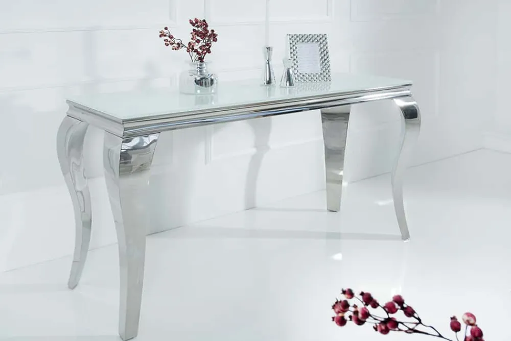 Riess-Ambiente Konsolentische > Eleganter Konsolentisch MODERN BAROCK 145cm weiß Opalglas Edelstahlbeine