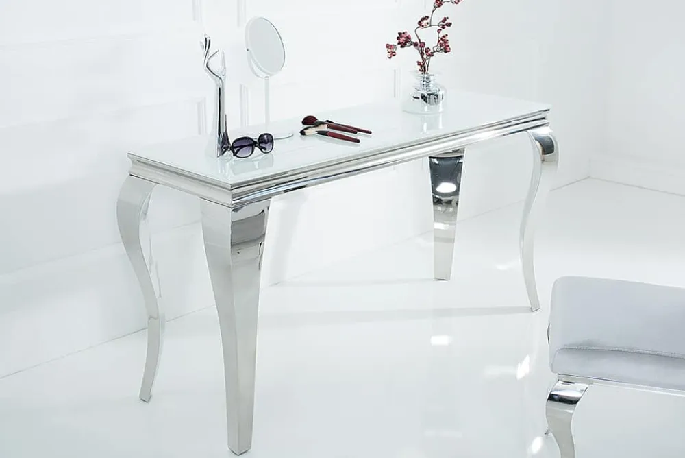 Riess-Ambiente Konsolentische > Eleganter Konsolentisch MODERN BAROCK 145cm weiß Opalglas Edelstahlbeine