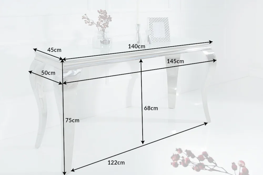 Riess-Ambiente Konsolentische > Eleganter Konsolentisch MODERN BAROCK 145cm weiß Opalglas Edelstahlbeine