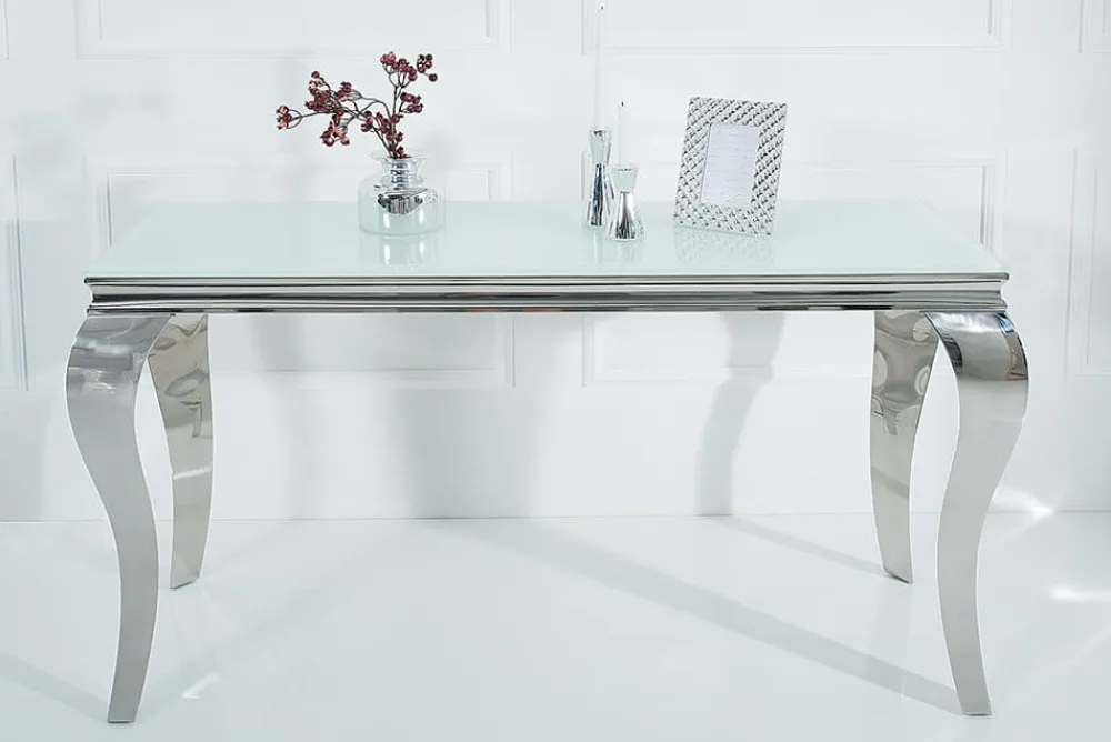 Riess-Ambiente Konsolentische > Eleganter Konsolentisch MODERN BAROCK 145cm weiß Opalglas Edelstahlbeine