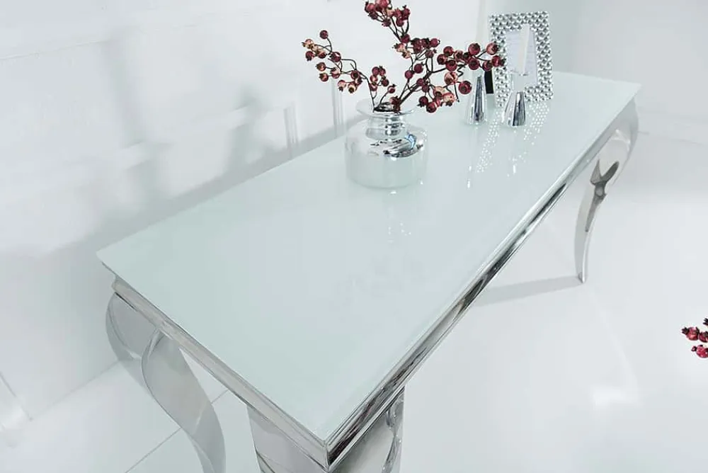 Riess-Ambiente Konsolentische > Eleganter Konsolentisch MODERN BAROCK 145cm weiß Opalglas Edelstahlbeine