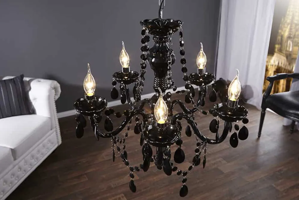 Riess-Ambiente Hängelampen|Kronleuchter & Lüster > Eleganter Kronleuchter BLACK CRYSTAL 55cm schwarz Acryl 5-armig Lüster