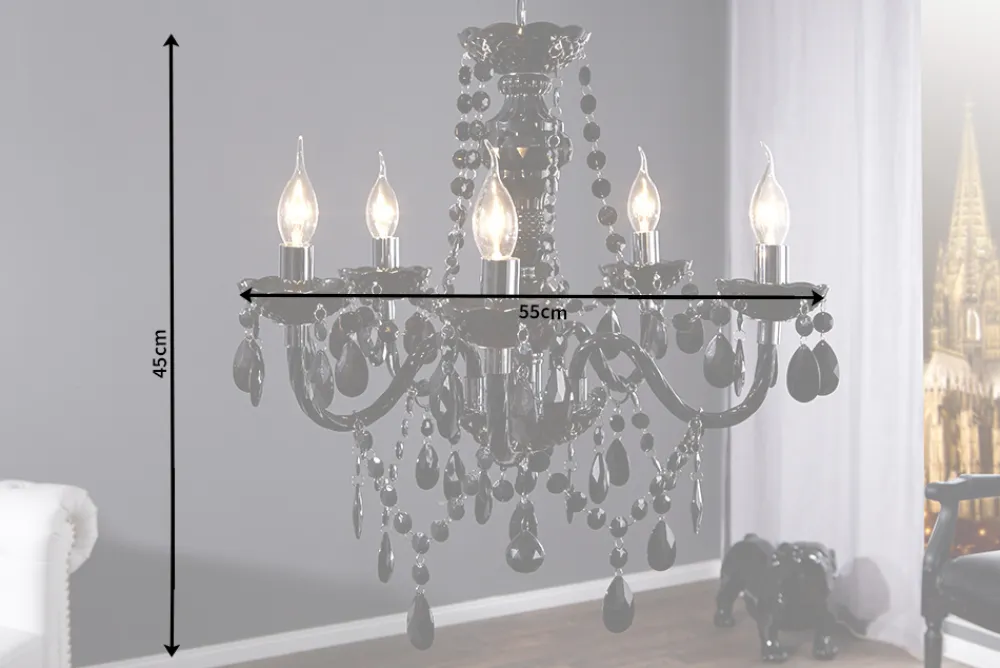 Riess-Ambiente Hängelampen|Kronleuchter & Lüster > Eleganter Kronleuchter BLACK CRYSTAL 55cm schwarz Acryl 5-armig Lüster