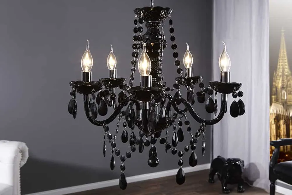 Riess-Ambiente Hängelampen|Kronleuchter & Lüster > Eleganter Kronleuchter BLACK CRYSTAL 55cm schwarz Acryl 5-armig Lüster