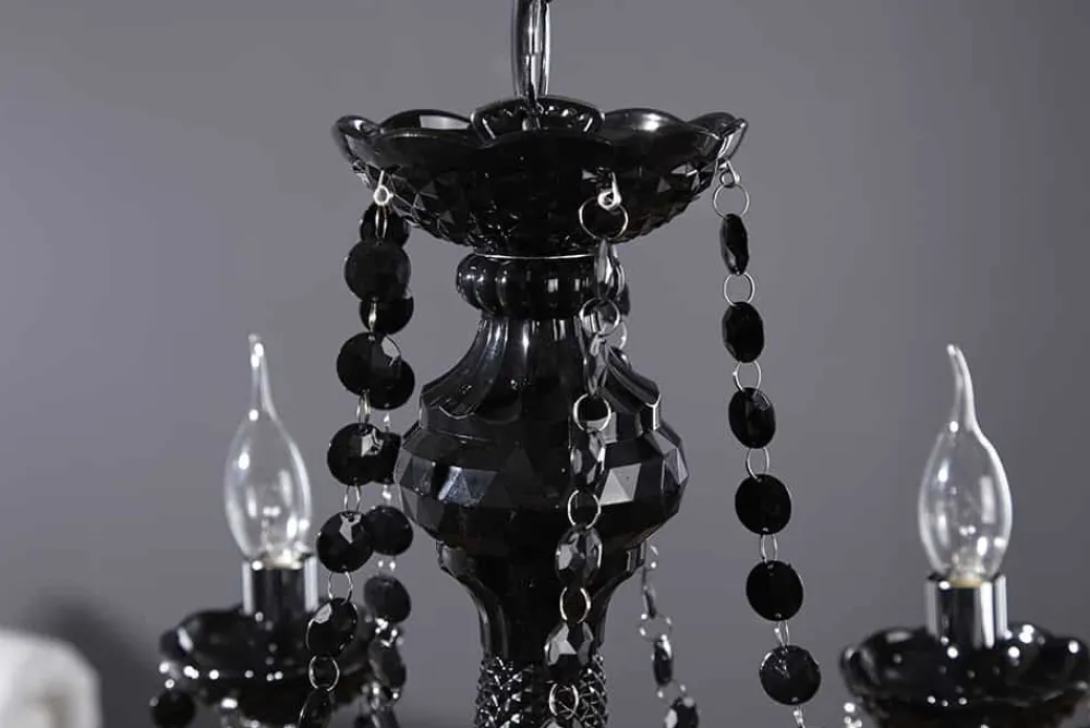 Riess-Ambiente Hängelampen|Kronleuchter & Lüster > Eleganter Kronleuchter BLACK CRYSTAL 55cm schwarz Acryl 5-armig Lüster