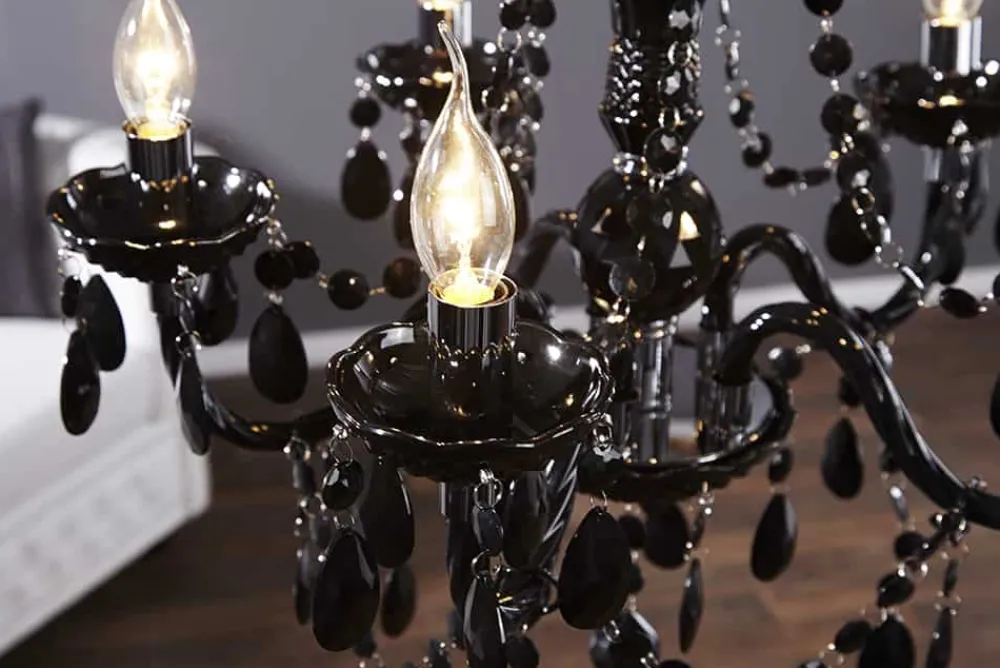 Riess-Ambiente Hängelampen|Kronleuchter & Lüster > Eleganter Kronleuchter BLACK CRYSTAL 55cm schwarz Acryl 5-armig Lüster