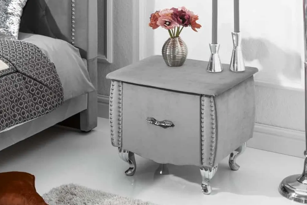 Riess-Ambiente Beistelltische|Samt Möbel > Eleganter Nachttisch EXTRAVAGANCIA 50cm silbergrau Samt Nachtkommode mit Schublade