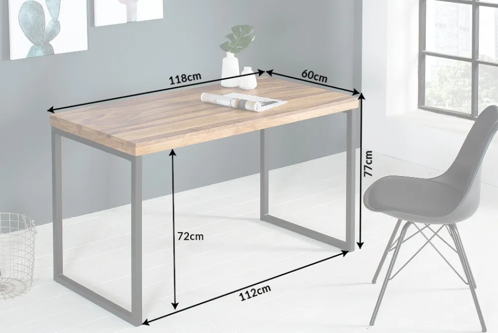 Riess-Ambiente Mehr...|Mehr... > Eleganter Schreibtisch ELEMENTS 118cm braun Sheesham stone finish Metallgestell