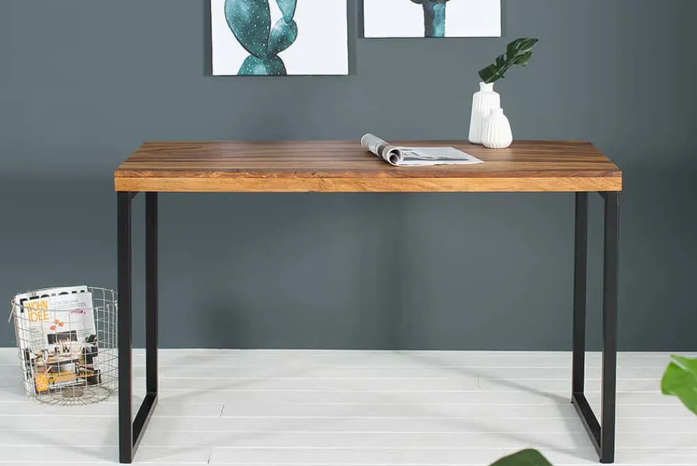 Riess-Ambiente Mehr...|Mehr... > Eleganter Schreibtisch ELEMENTS 118cm braun Sheesham stone finish Metallgestell